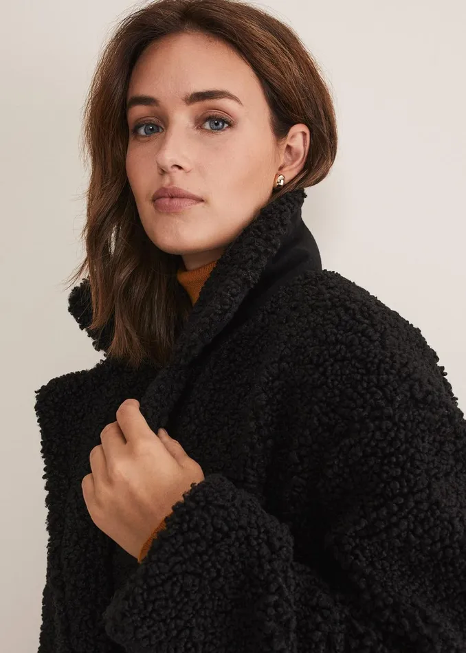 Women Phase Eight Coats Libbie Longline Teddy Coat Black