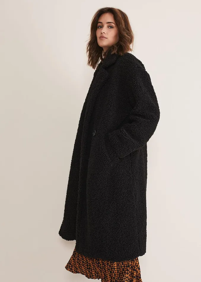 Women Phase Eight Coats Libbie Longline Teddy Coat Black