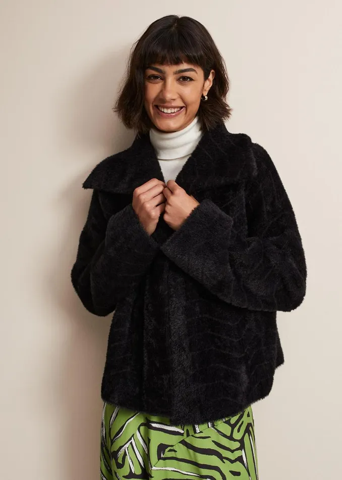 Women Phase Eight Coats Lucy Black Faux Fur Jacket Black