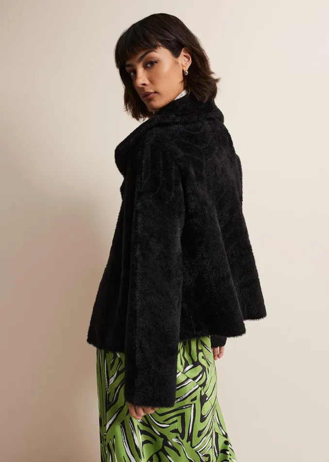 Women Phase Eight Coats Lucy Black Faux Fur Jacket Black