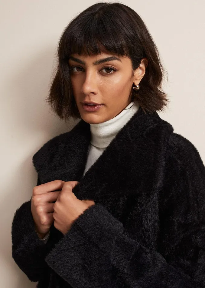 Women Phase Eight Coats Lucy Black Faux Fur Jacket Black
