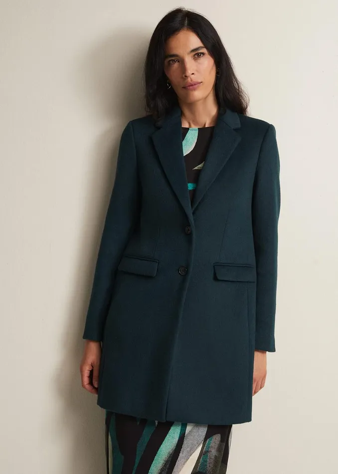 Women Phase Eight Coats Lydia Forest Green Wool Smart Coat Forest