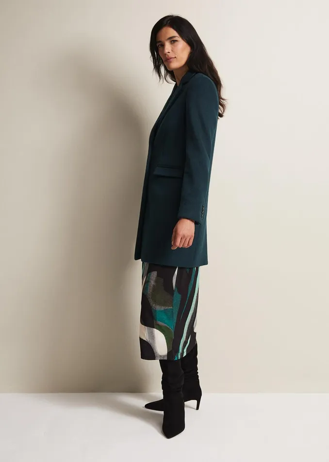Women Phase Eight Coats Lydia Forest Green Wool Smart Coat Forest