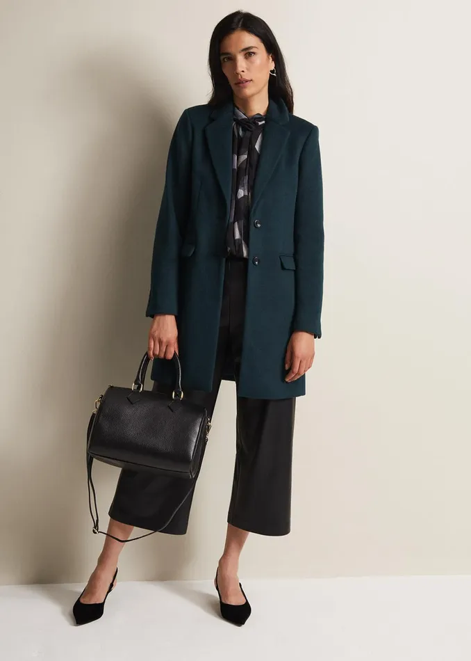 Women Phase Eight Coats Lydia Forest Green Wool Smart Coat Forest
