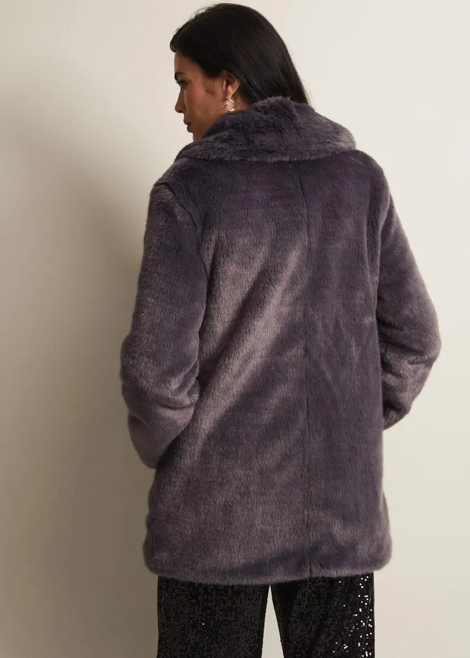 Women Phase Eight Coats Meg Faux Fur Coat Smoke