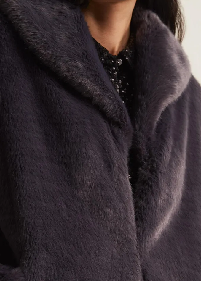 Women Phase Eight Coats Meg Faux Fur Coat Smoke