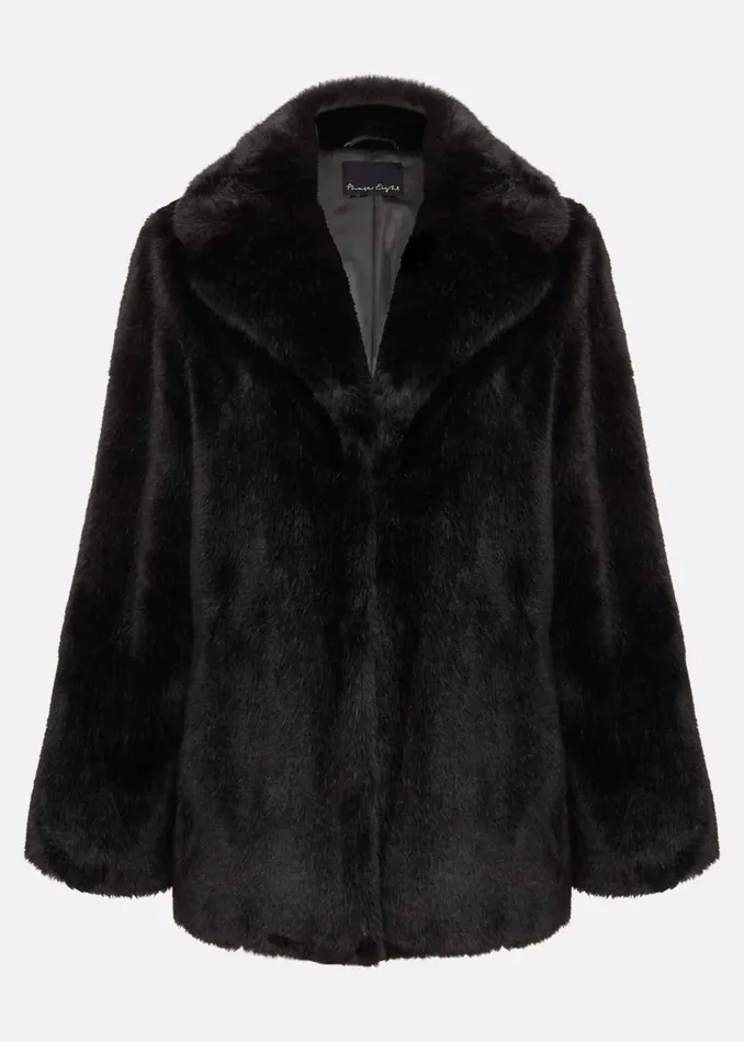 Women Phase Eight Coats Megan Black Faux Fur Coat Black