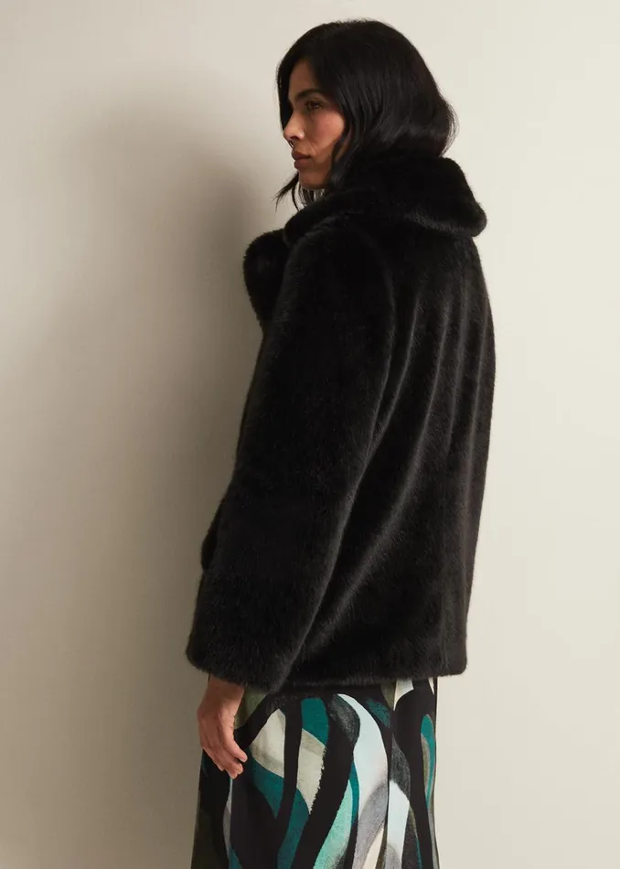 Women Phase Eight Coats Megan Black Faux Fur Coat Black