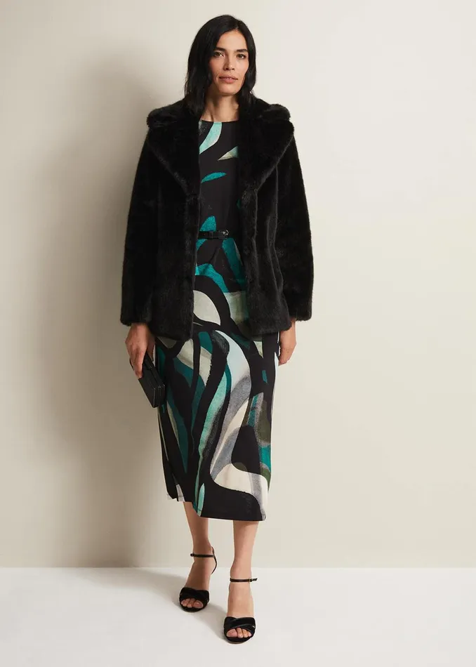 Women Phase Eight Coats Megan Black Faux Fur Coat Black