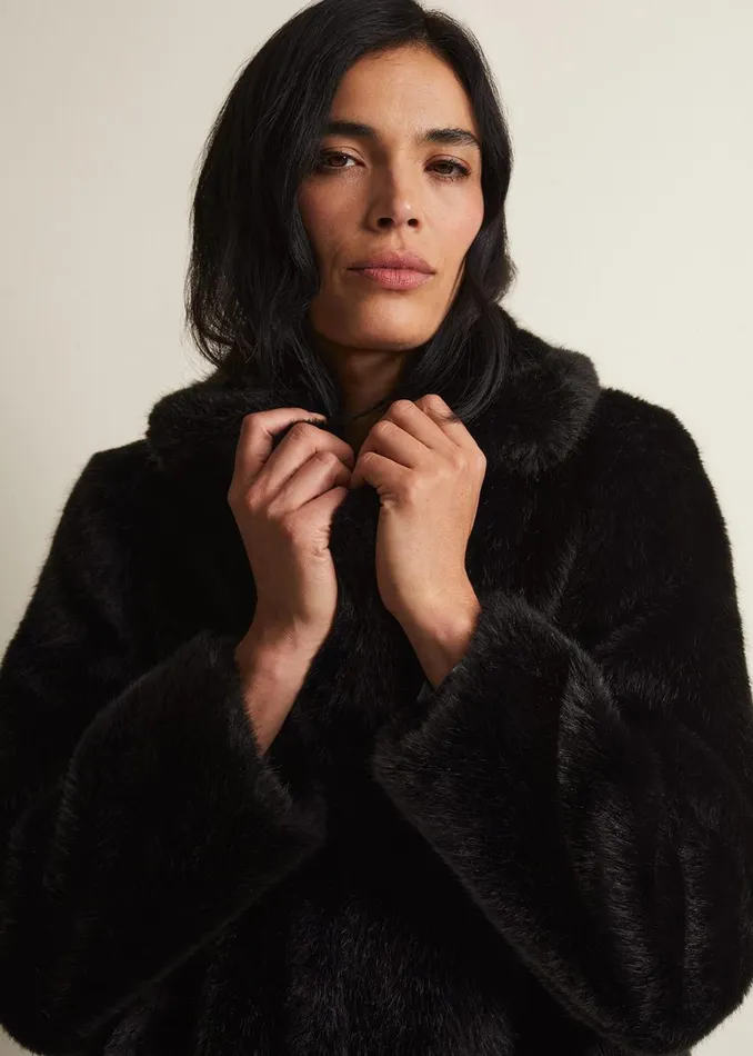 Women Phase Eight Coats Megan Black Faux Fur Coat Black