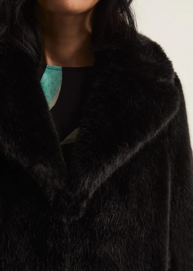 Women Phase Eight Coats Megan Black Faux Fur Coat Black