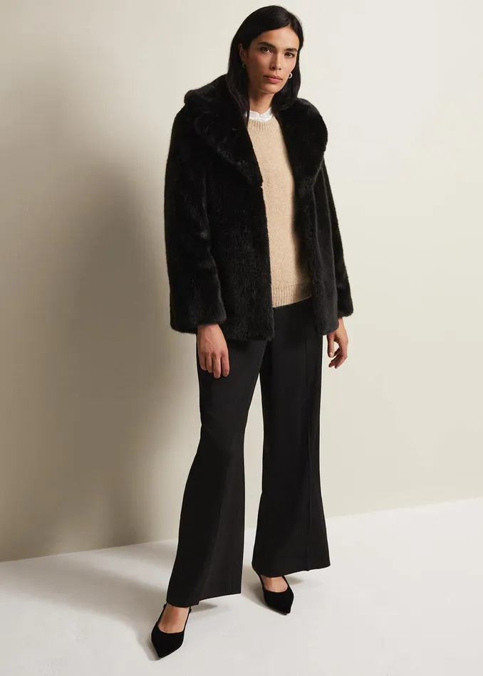 Women Phase Eight Coats Megan Black Faux Fur Coat Black