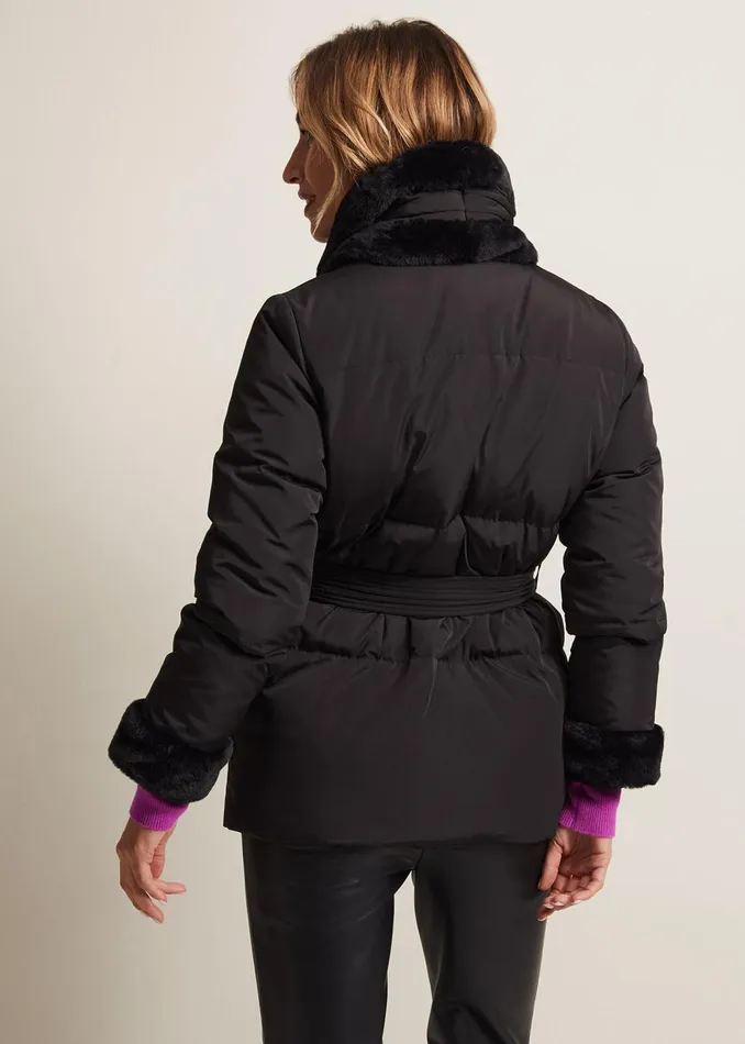 Women Phase Eight Coats Nelle Black Faux Fur Short Puffer Coat Black