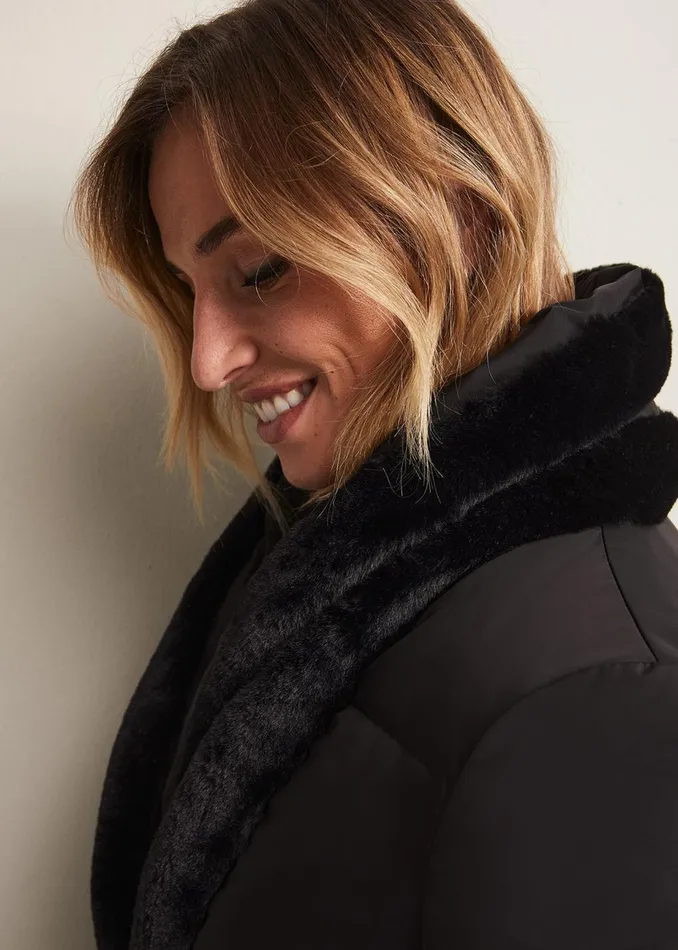 Women Phase Eight Coats Nelle Black Faux Fur Short Puffer Coat Black
