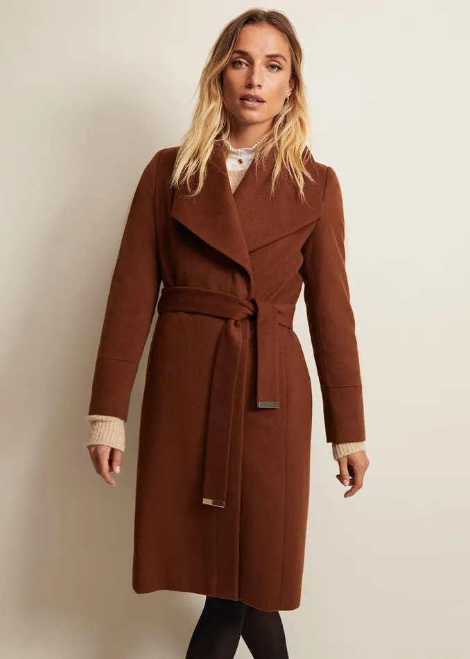 Women Phase Eight Coats Nicci Tan Wool Smart Coat Tan