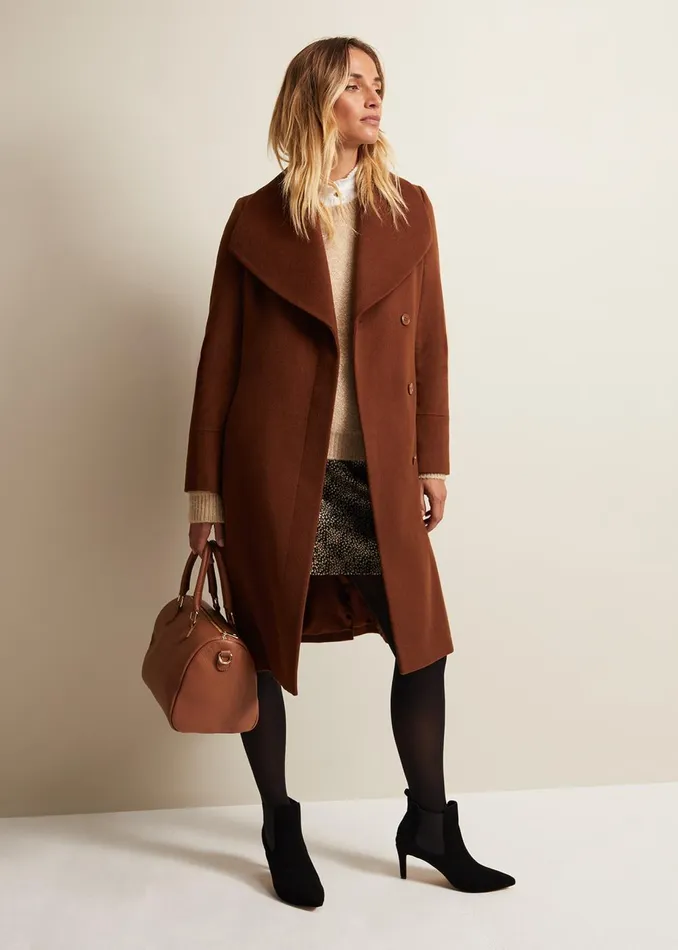 Women Phase Eight Coats Nicci Tan Wool Smart Coat Tan