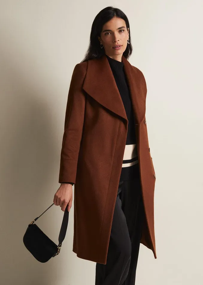 Women Phase Eight Coats Nicci Tan Wool Smart Coat Tan