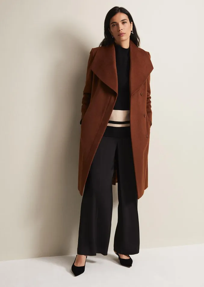 Women Phase Eight Coats Nicci Tan Wool Smart Coat Tan