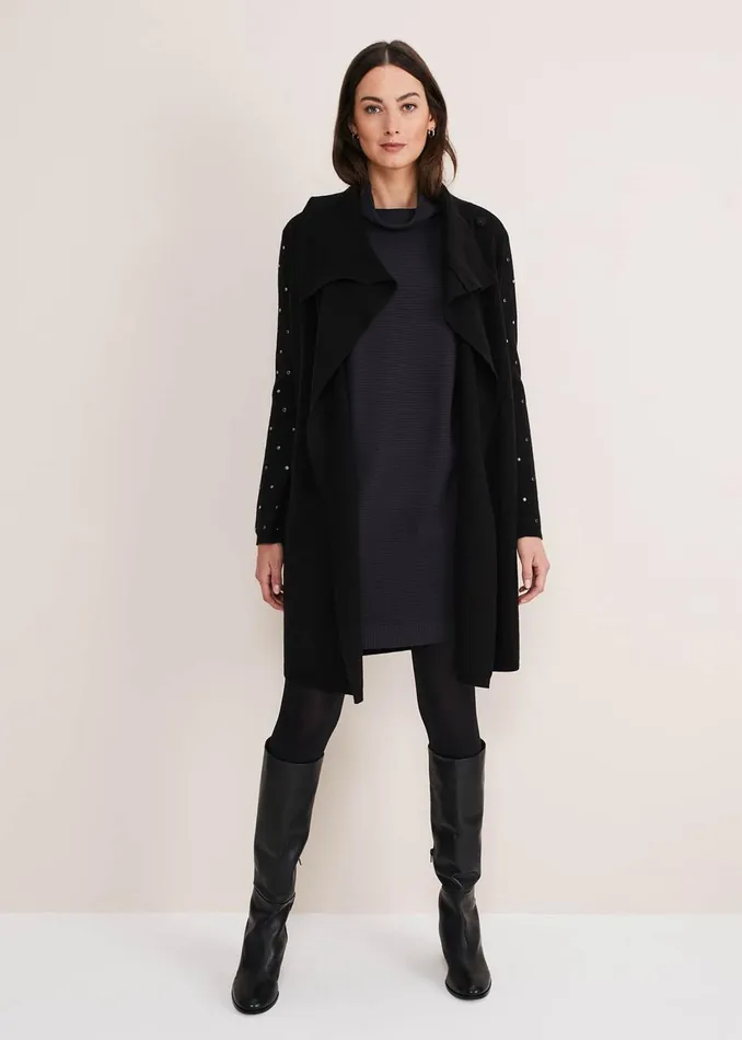 Women Phase Eight Coats Paloma Stud Sleeve Knit Coat Black