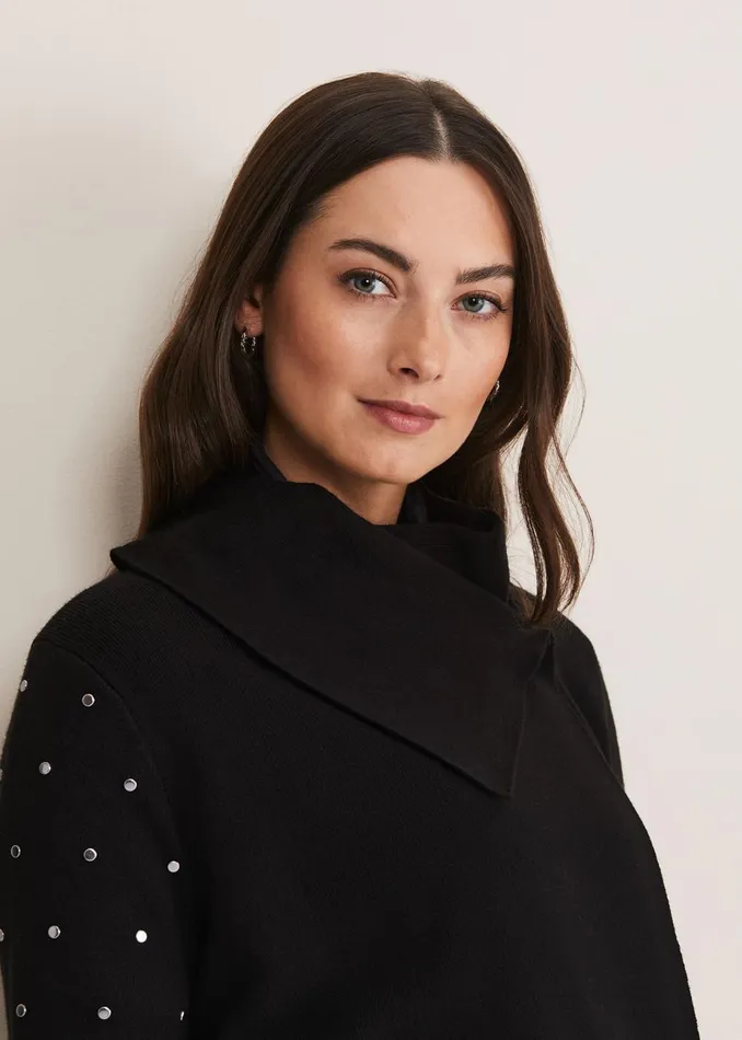 Women Phase Eight Coats Paloma Stud Sleeve Knit Coat Black