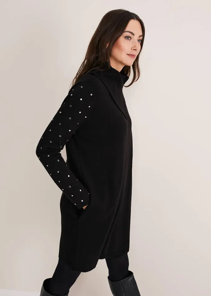 Women Phase Eight Coats Paloma Stud Sleeve Knit Coat Black