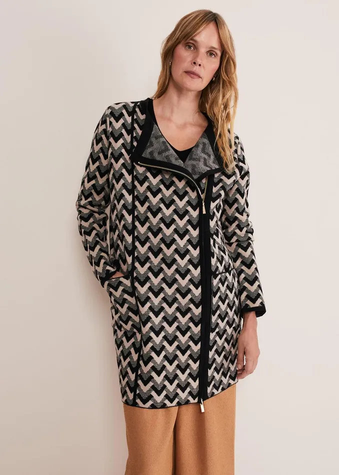 Women Phase Eight Coats Perrie Geo Jacquard Knit Coat Camelblack