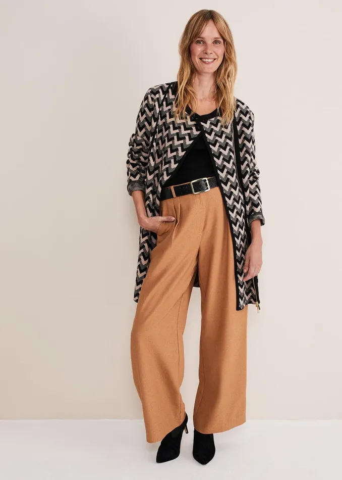 Women Phase Eight Coats Perrie Geo Jacquard Knit Coat Camelblack