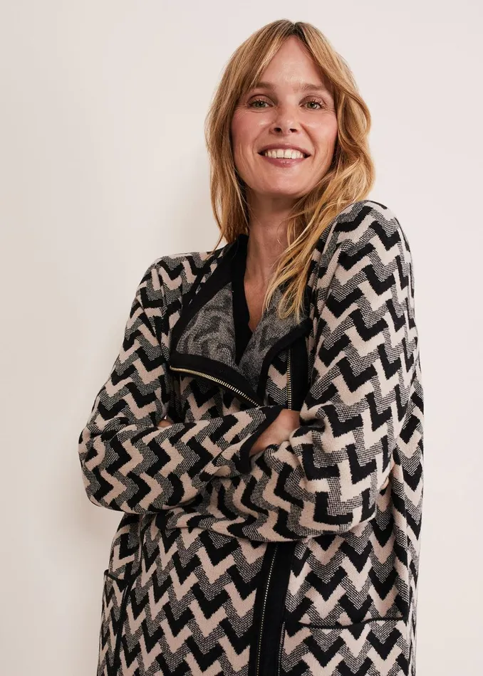 Women Phase Eight Coats Perrie Geo Jacquard Knit Coat Camelblack
