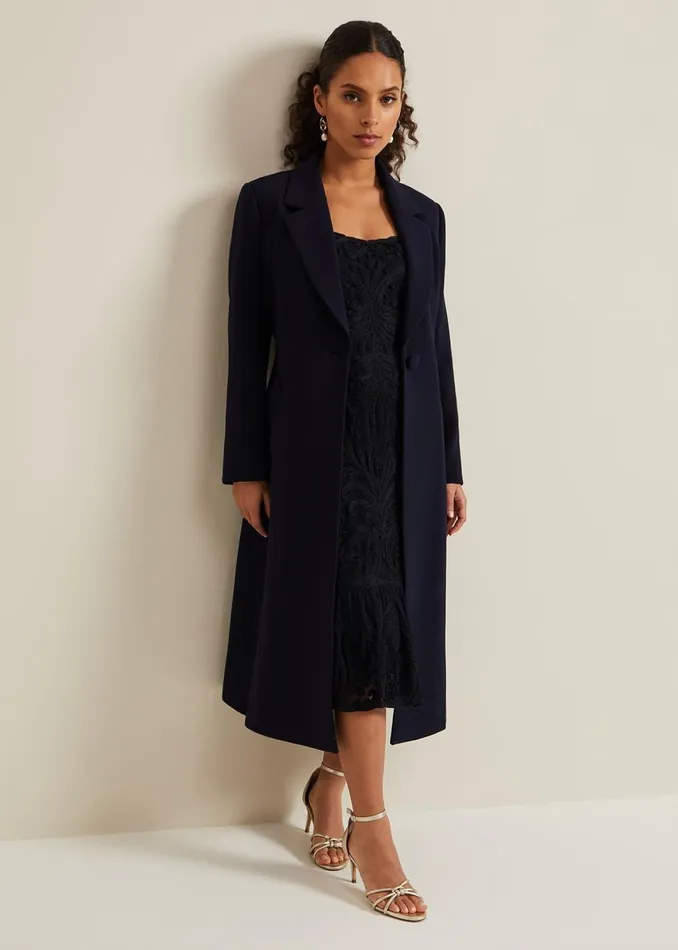 Women Phase Eight Coats Petite Juliette Crepe Coat Navy
