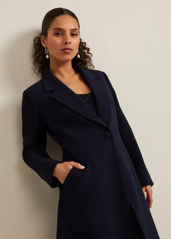 Women Phase Eight Coats Petite Juliette Crepe Coat Navy