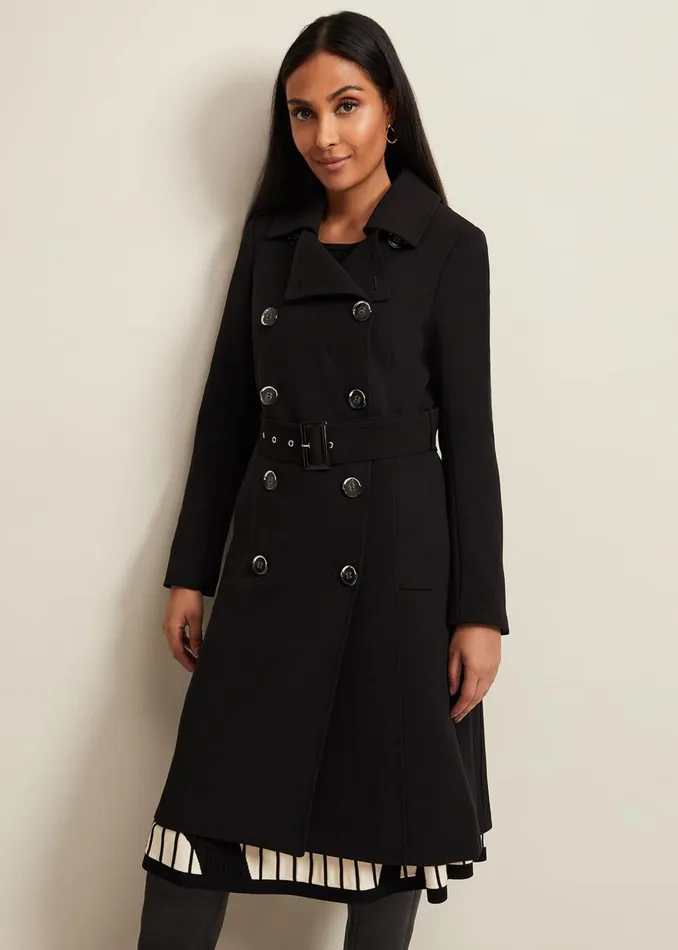 Women Phase Eight Coats Petite Layana Black Smart Trench Coat Black