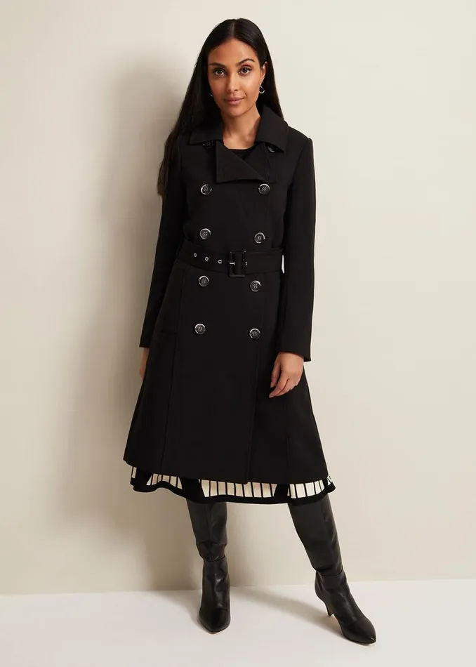 Women Phase Eight Coats Petite Layana Black Smart Trench Coat Black