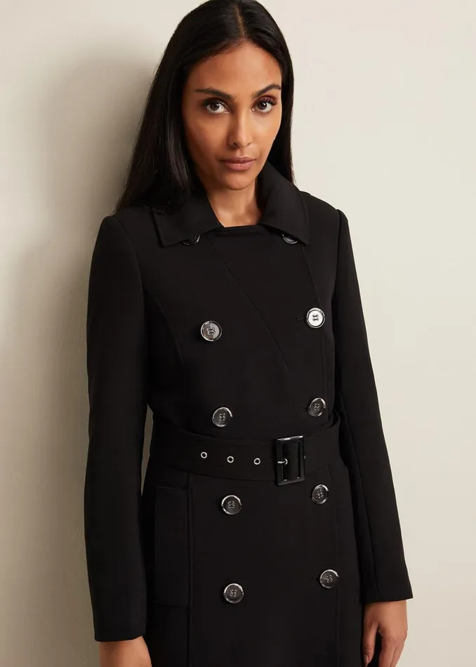 Women Phase Eight Coats Petite Layana Black Smart Trench Coat Black
