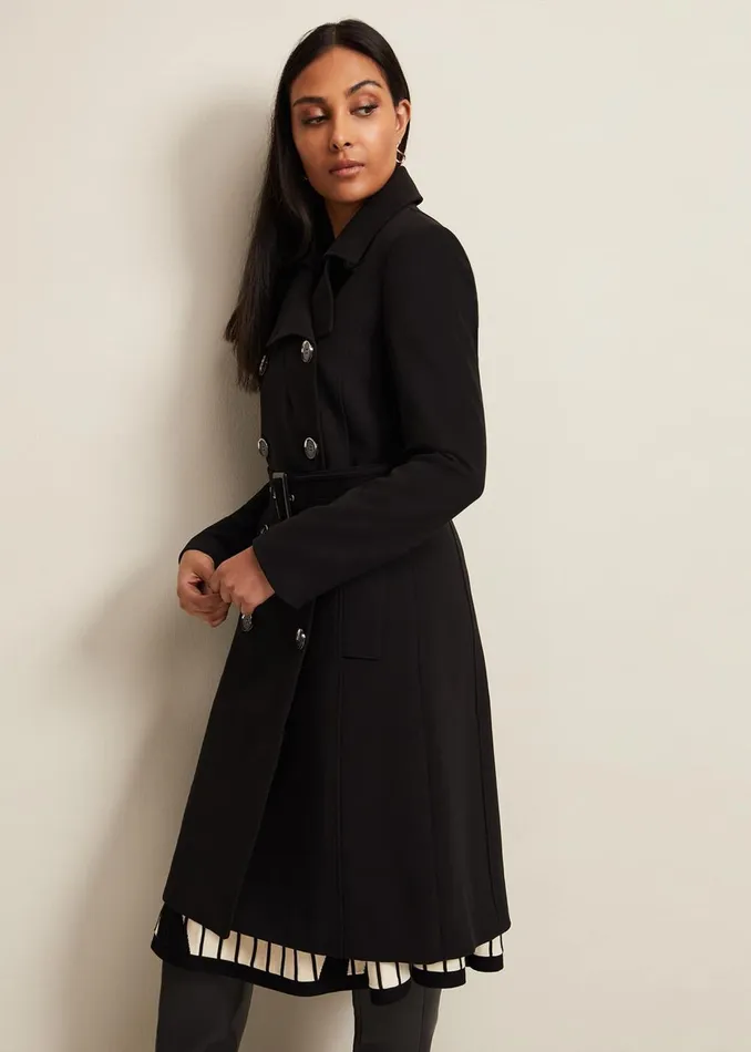 Women Phase Eight Coats Petite Layana Black Smart Trench Coat Black