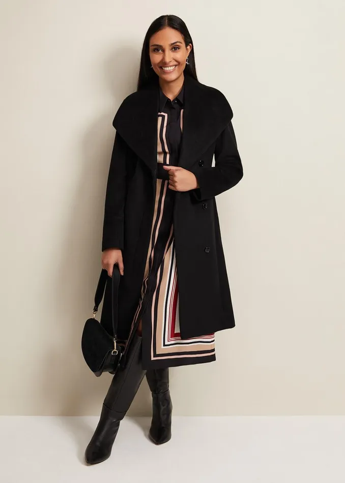 Women Phase Eight Coats Petite Nicci Black Wool Smart Coat Black