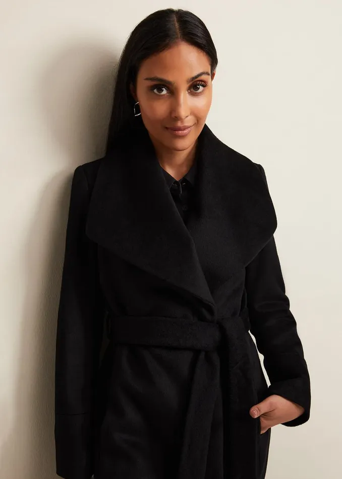 Women Phase Eight Coats Petite Nicci Black Wool Smart Coat Black