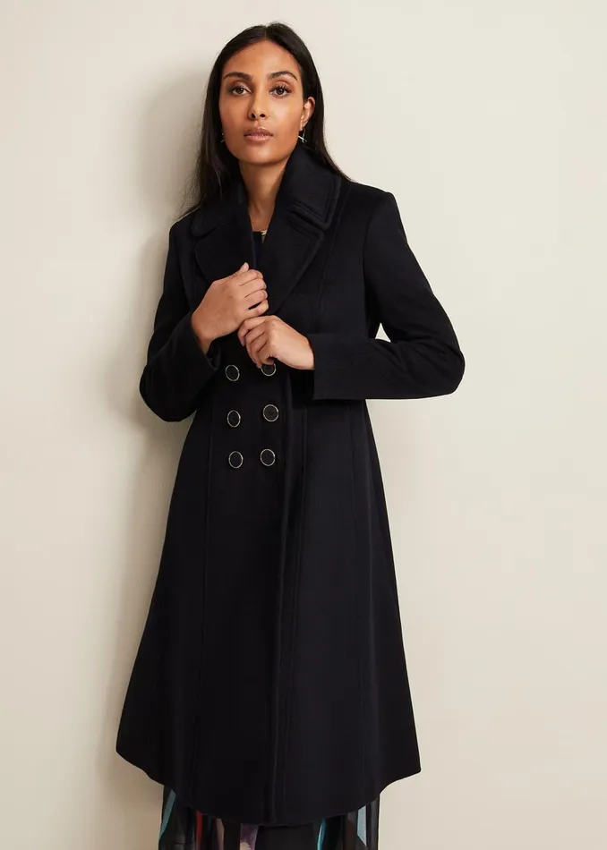 Women Phase Eight Coats Petite Sandra Wool Fit And Flare Coat Navy