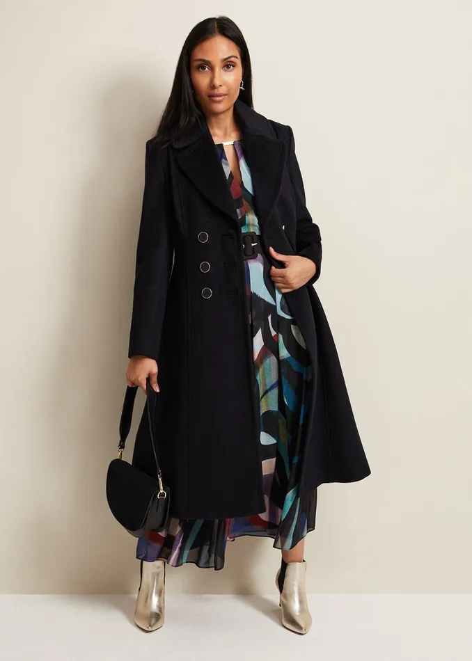 Women Phase Eight Coats Petite Sandra Wool Fit And Flare Coat Navy