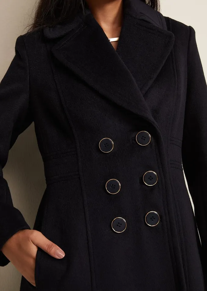 Women Phase Eight Coats Petite Sandra Wool Fit And Flare Coat Navy