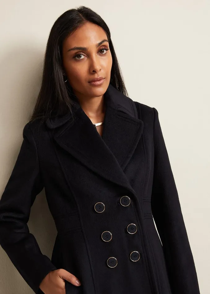 Women Phase Eight Coats Petite Sandra Wool Fit And Flare Coat Navy