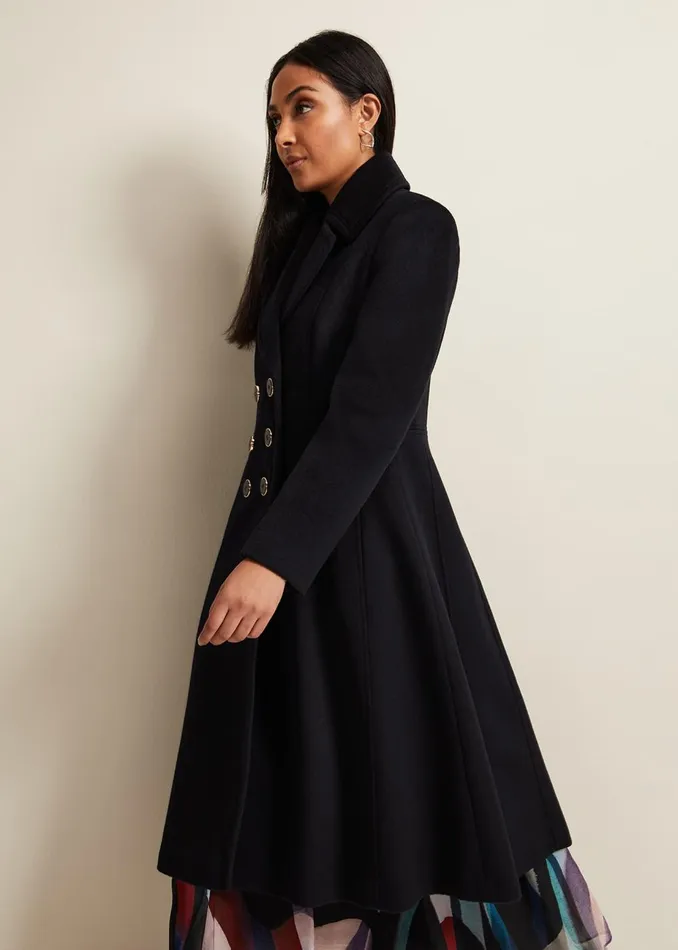 Women Phase Eight Coats Petite Sandra Wool Fit And Flare Coat Navy