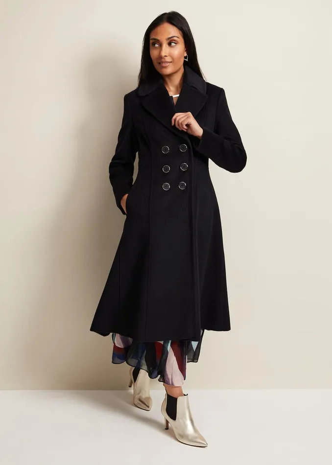 Women Phase Eight Coats Petite Sandra Wool Fit And Flare Coat Navy
