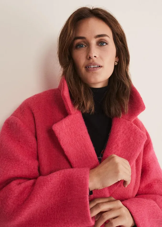 Women Phase Eight Coats Quinn Textured Cocoon Coat Fluro Pink