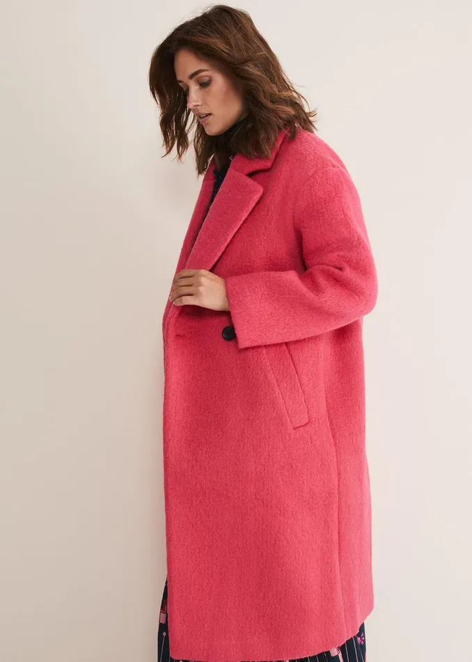Women Phase Eight Coats Quinn Textured Cocoon Coat Fluro Pink