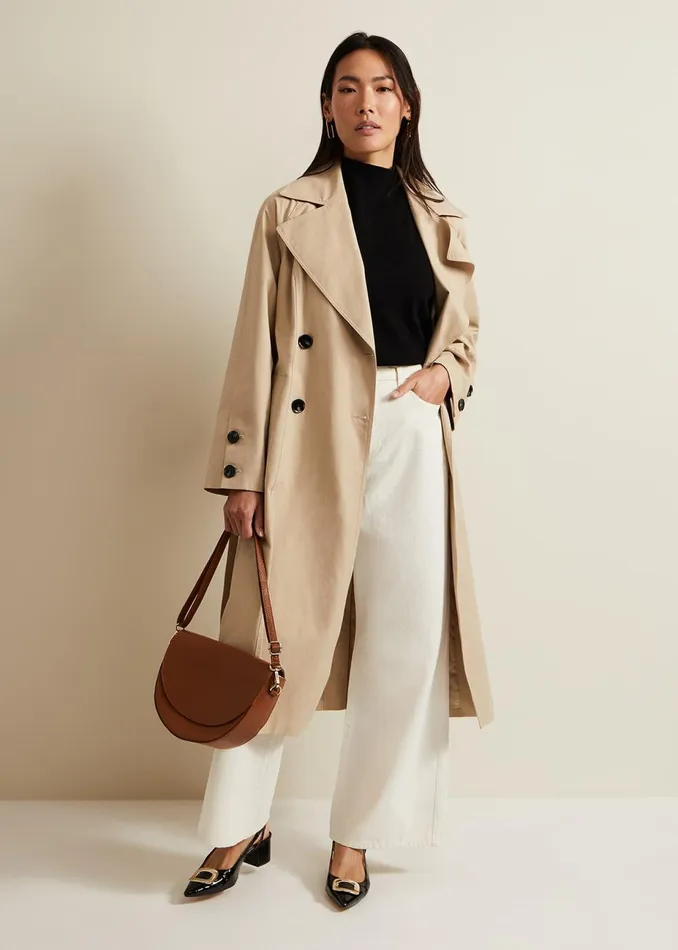 Women Phase Eight Coats Sandy Button Detail Trench Camel
