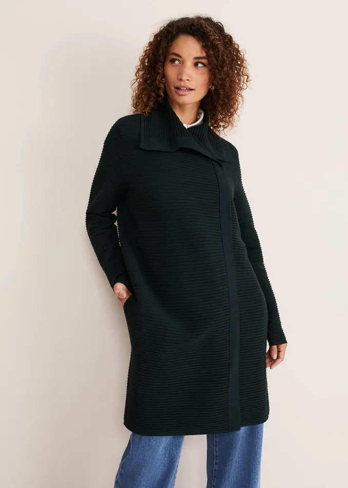 Women Phase Eight Coats Sophia Ribbed Longline Coat Forest Green