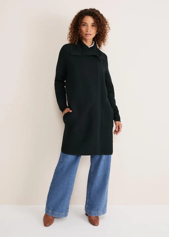 Women Phase Eight Coats Sophia Ribbed Longline Coat Forest Green