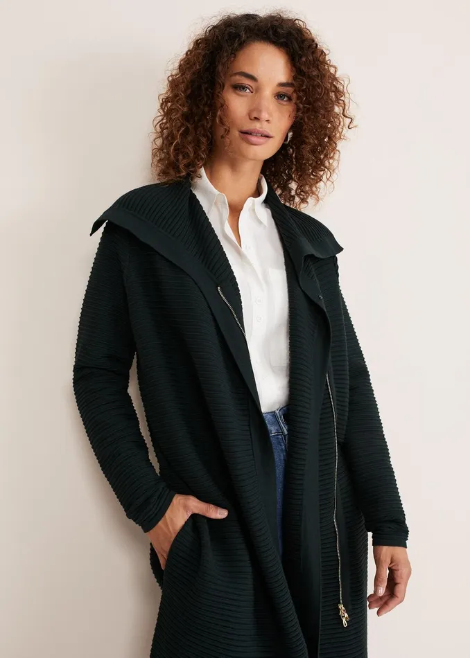 Women Phase Eight Coats Sophia Ribbed Longline Coat Forest Green