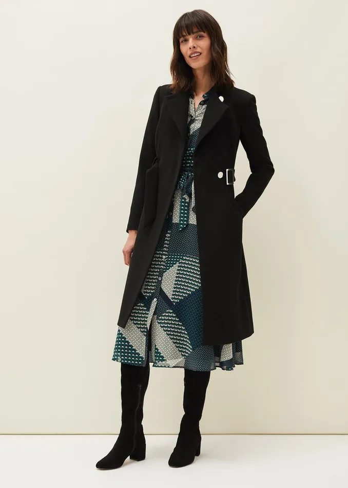 Women Phase Eight Coats Susie Collarless Wrap Coat Black