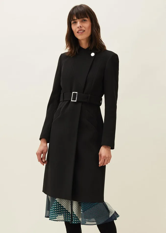 Women Phase Eight Coats Susie Collarless Wrap Coat Black